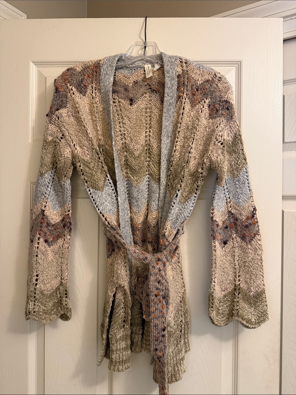 Anthropologie Meadow Rue Open-Front Multicolor Knit Belted Cardigan Sweater
